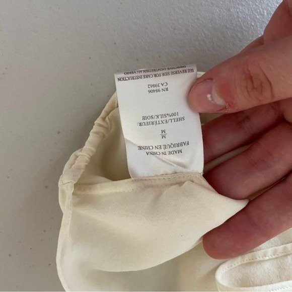 THEORY KEVINE SILK BUTTON TIE FRONT CROPPED SHEER LONG SLEEVE BLOUSE WHITE M - Picture 5 of 6